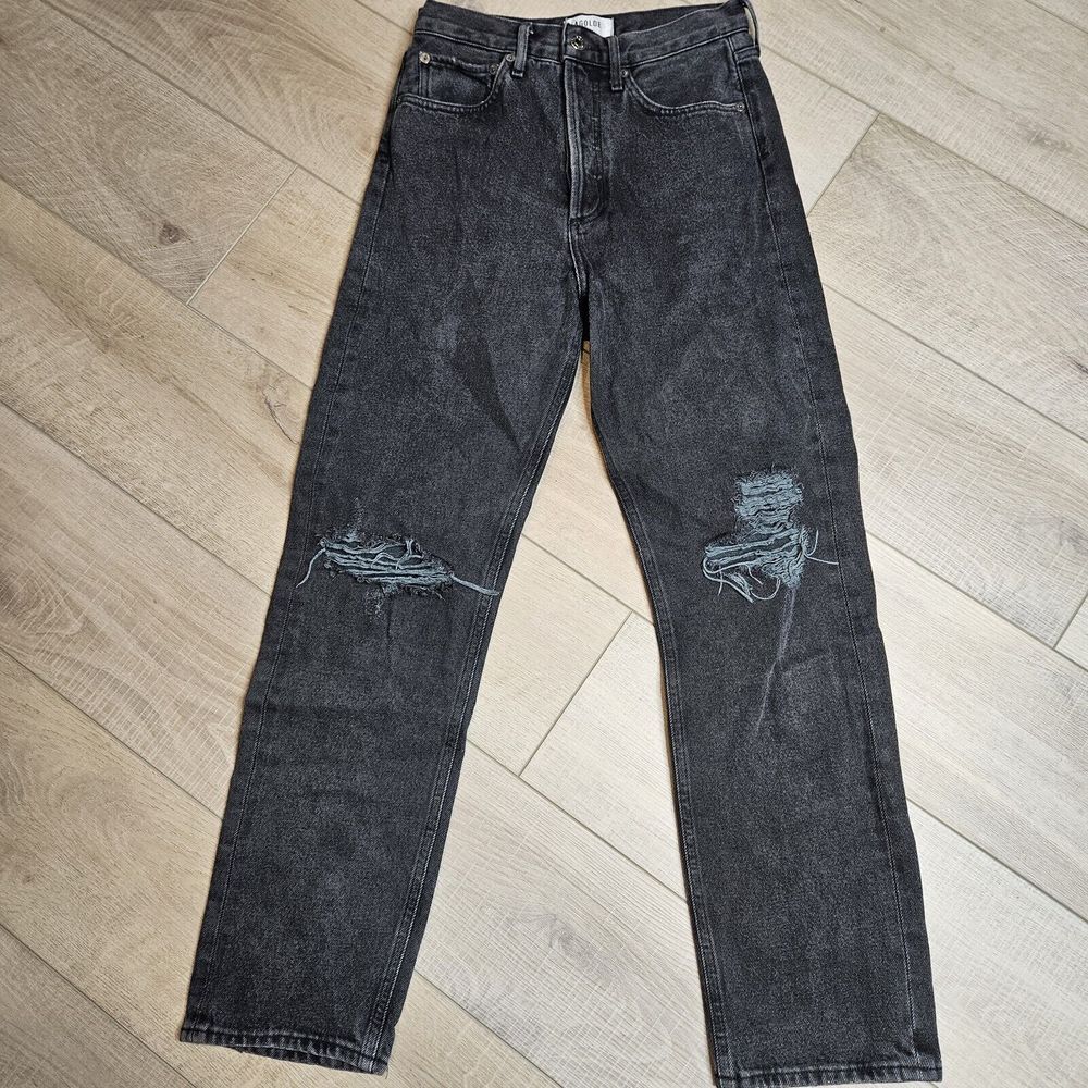 Agolde Womens 90s Jeans Black High Rise Distressed destroyed Size 23 Buttonfly